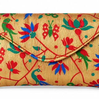 Traditional Floral Printed Gold Clutch Bag