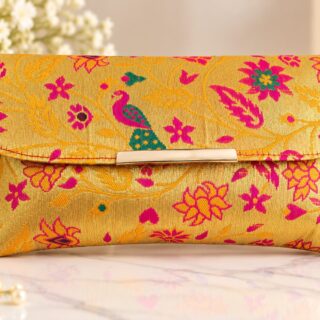 Elegant Golden Floral Paithani/Brocade Clutch Bag for Women