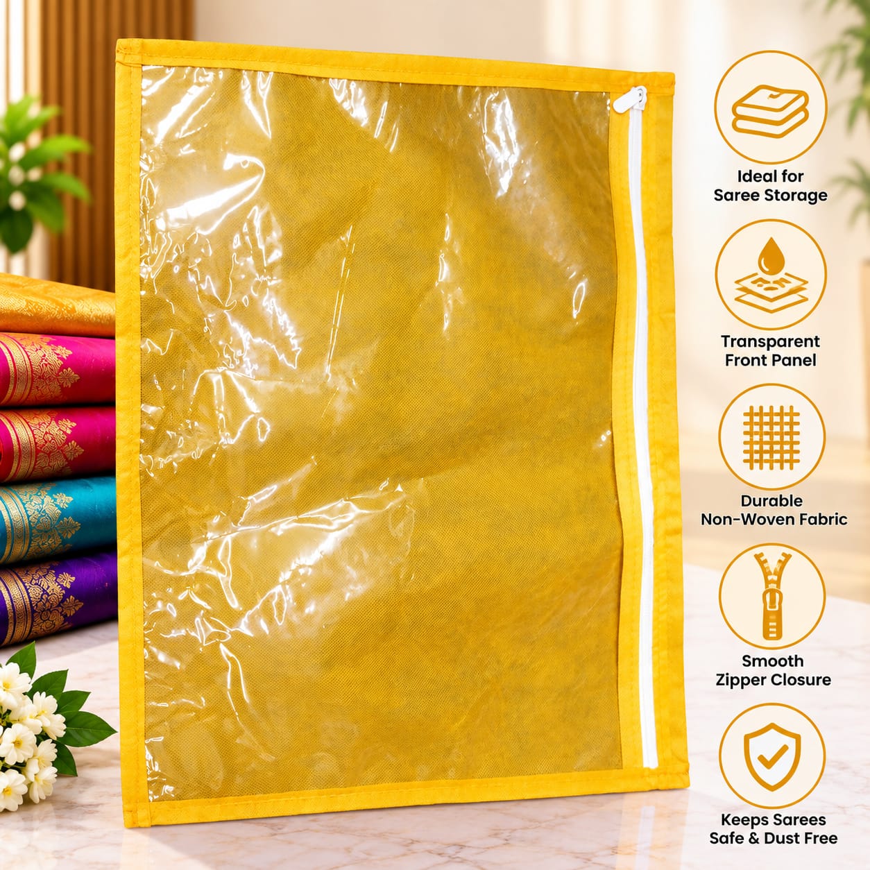 Premium Saree Storage Cover with Transparent Window & Zipper - Image 8