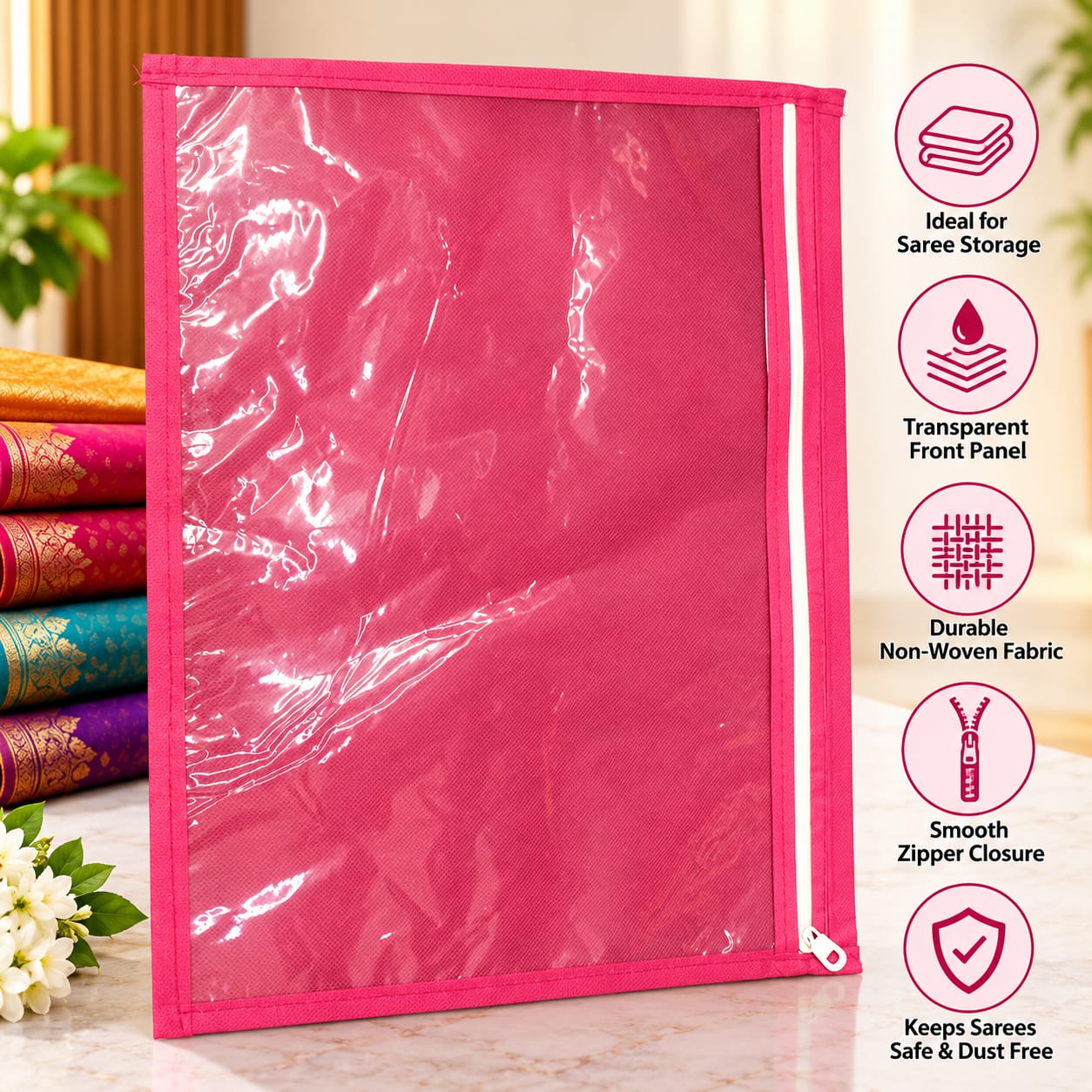 Premium Saree Storage Cover with Transparent Window & Zipper - Image 7