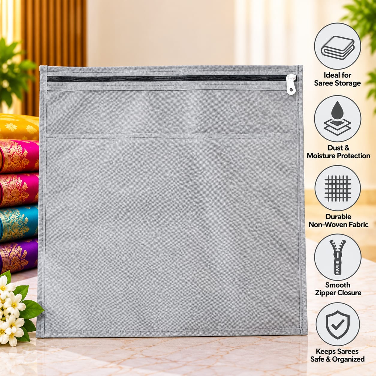 Premium Saree Storage Cover with Transparent Window & Zipper - Image 13