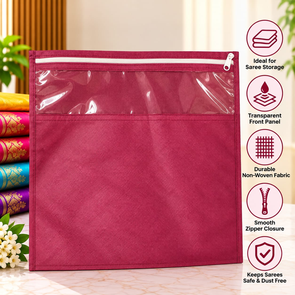 Premium Saree Storage Cover with Transparent Window & Zipper - Image 5