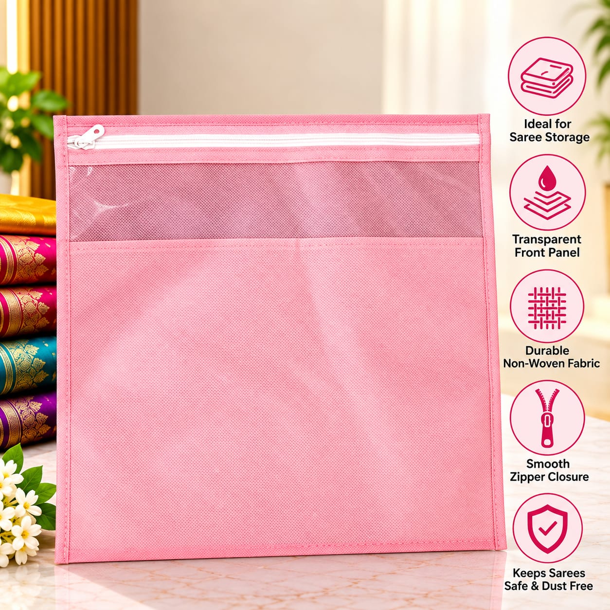 Premium Saree Storage Cover with Transparent Window & Zipper - Image 3