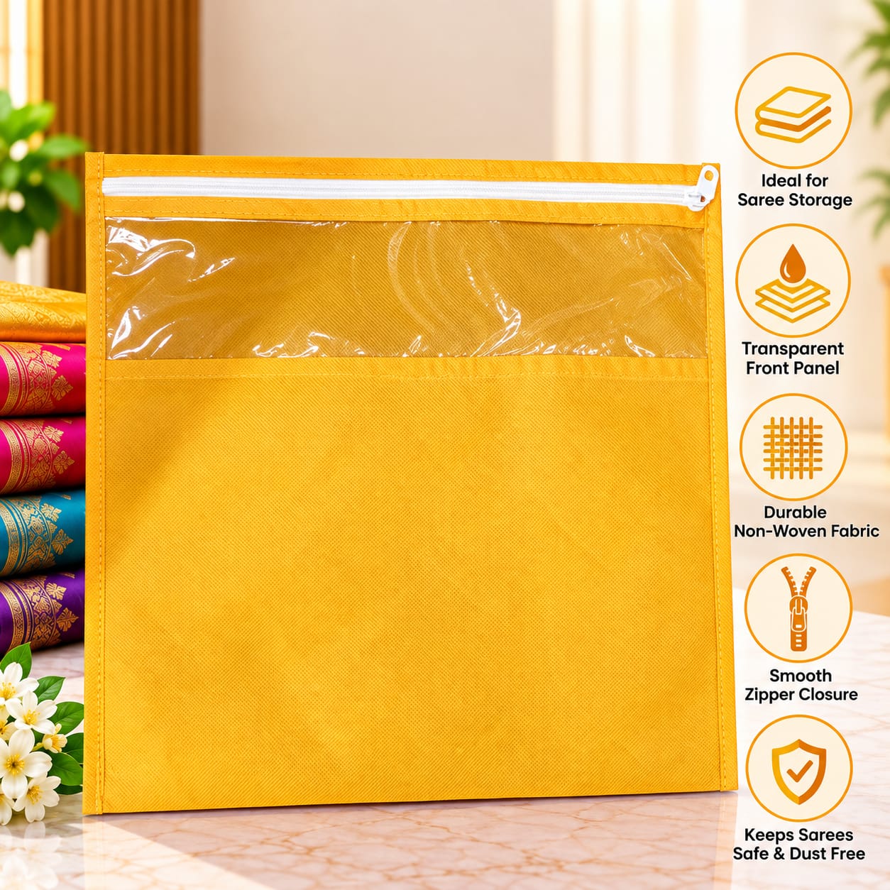 Premium Saree Storage Cover with Transparent Window & Zipper - Image 2