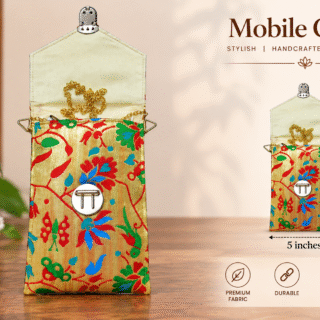 Traditional Embroidered Golden Mobile Pouch Size 8 by 5